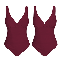 2 pièces Maillot de bain une pièce femme uni grande taille, col en V, gainant