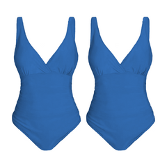 2 pièces Maillot de bain une pièce femme uni grande taille, col en V, gainant