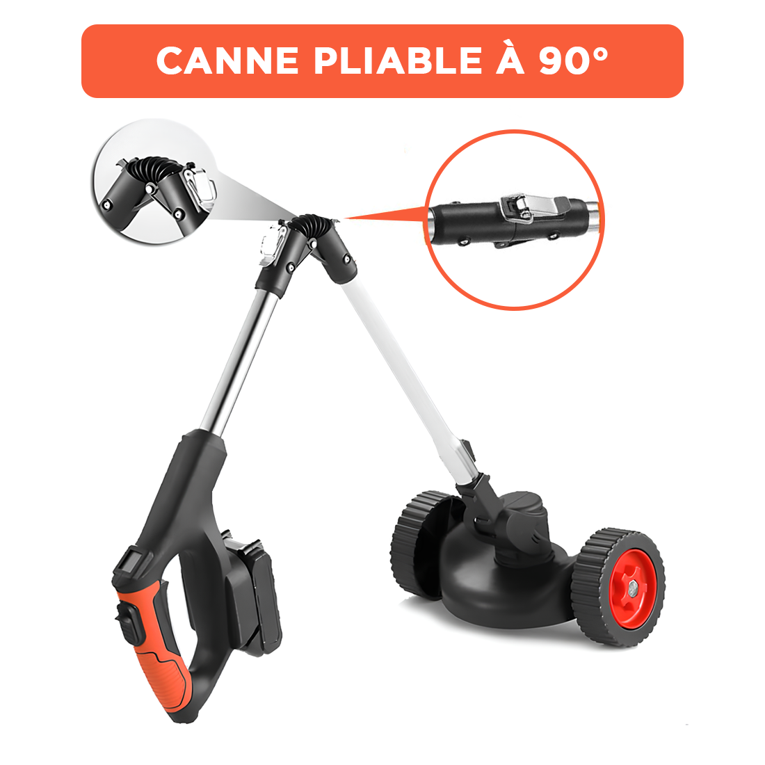 Débroussailleuse sans fil, 2 batteries 21V, roues et tige télescopique pliable