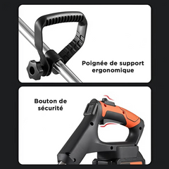 Débroussailleuse sans fil, 2 batteries 21V, roues et tige télescopique pliable