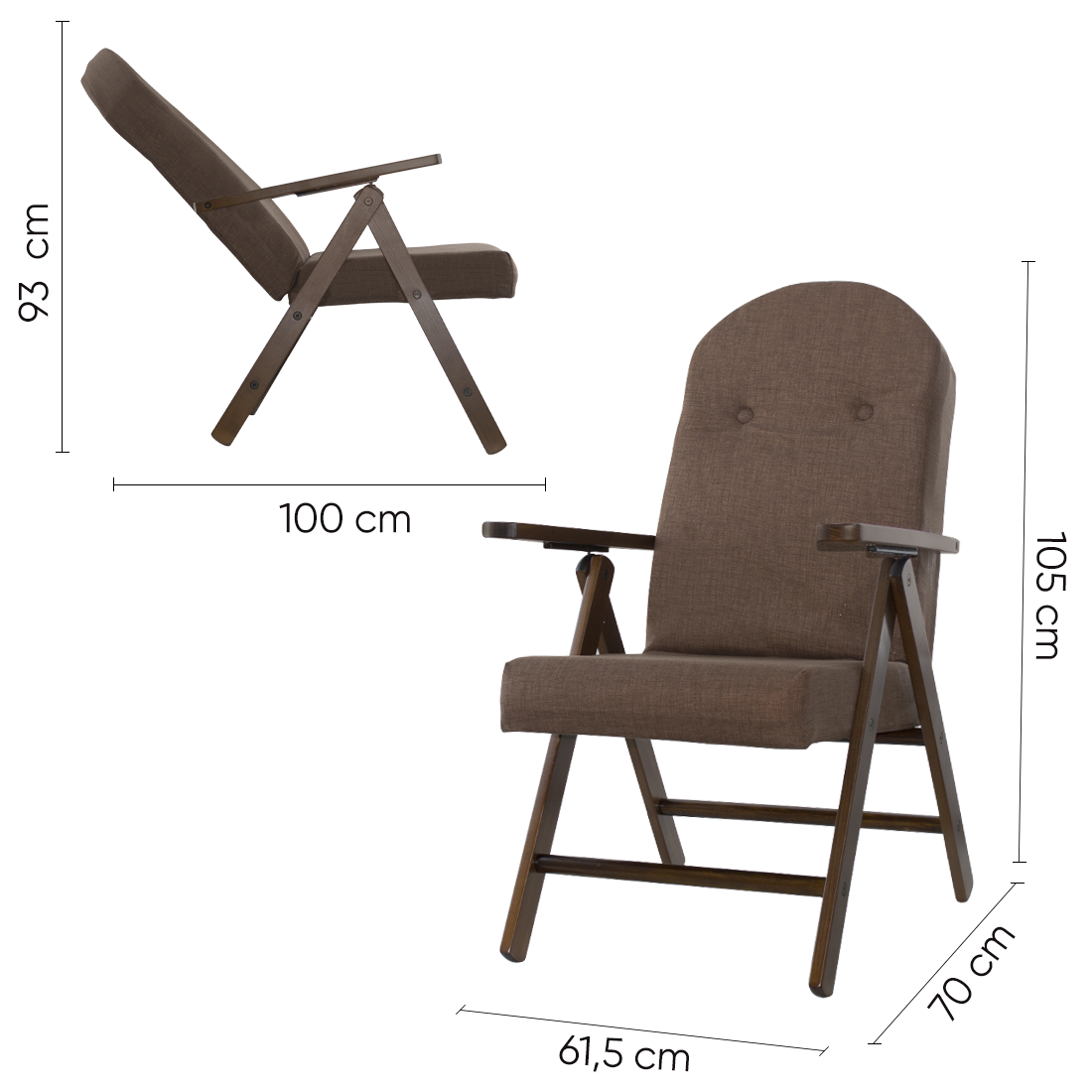 Fauteuil en Bois AMALFI Unicolore, Chaise Réglable MASLEGNO 108x65x60