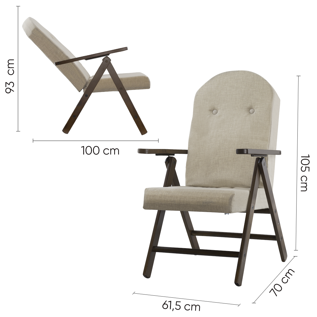 Fauteuil en Bois AMALFI Unicolore, Chaise Réglable MASLEGNO 108x65x60