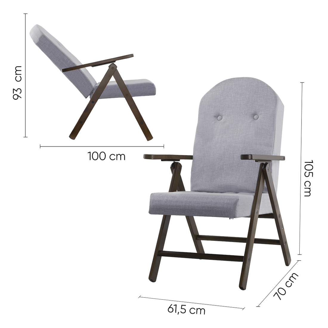 Fauteuil en Bois AMALFI Unicolore, Chaise Réglable MASLEGNO 108x65x60