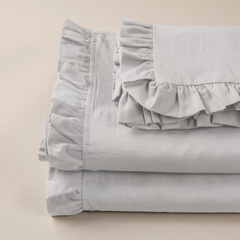 Ensemble lit double avec volant deux draps et deux taies d'oreiller avec volant