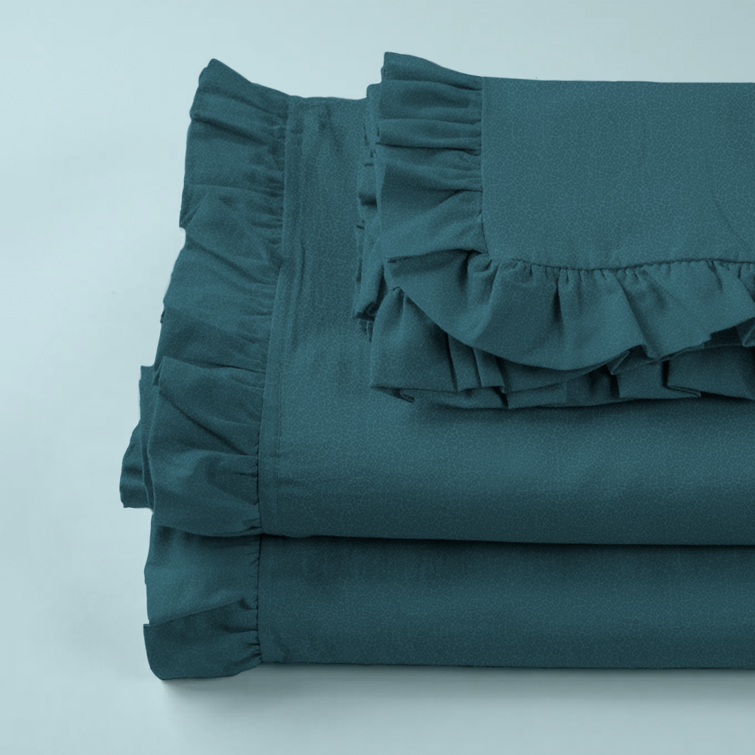 Ensemble lit double avec volant deux draps et deux taies d'oreiller avec volant