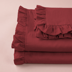Ensemble lit double avec volant deux draps et deux taies d'oreiller avec volant