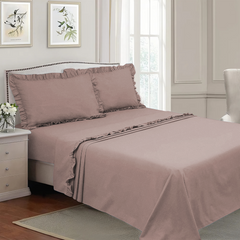 Ensemble lit double avec volant deux draps et deux taies d'oreiller avec volant