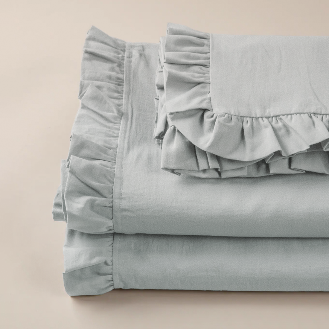 Ensemble lit double avec volant deux draps et deux taies d'oreiller avec volant