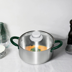 Batterie de Casseroles en Aluminium de 12 Pièces avec Couvercle en Verre Trempé