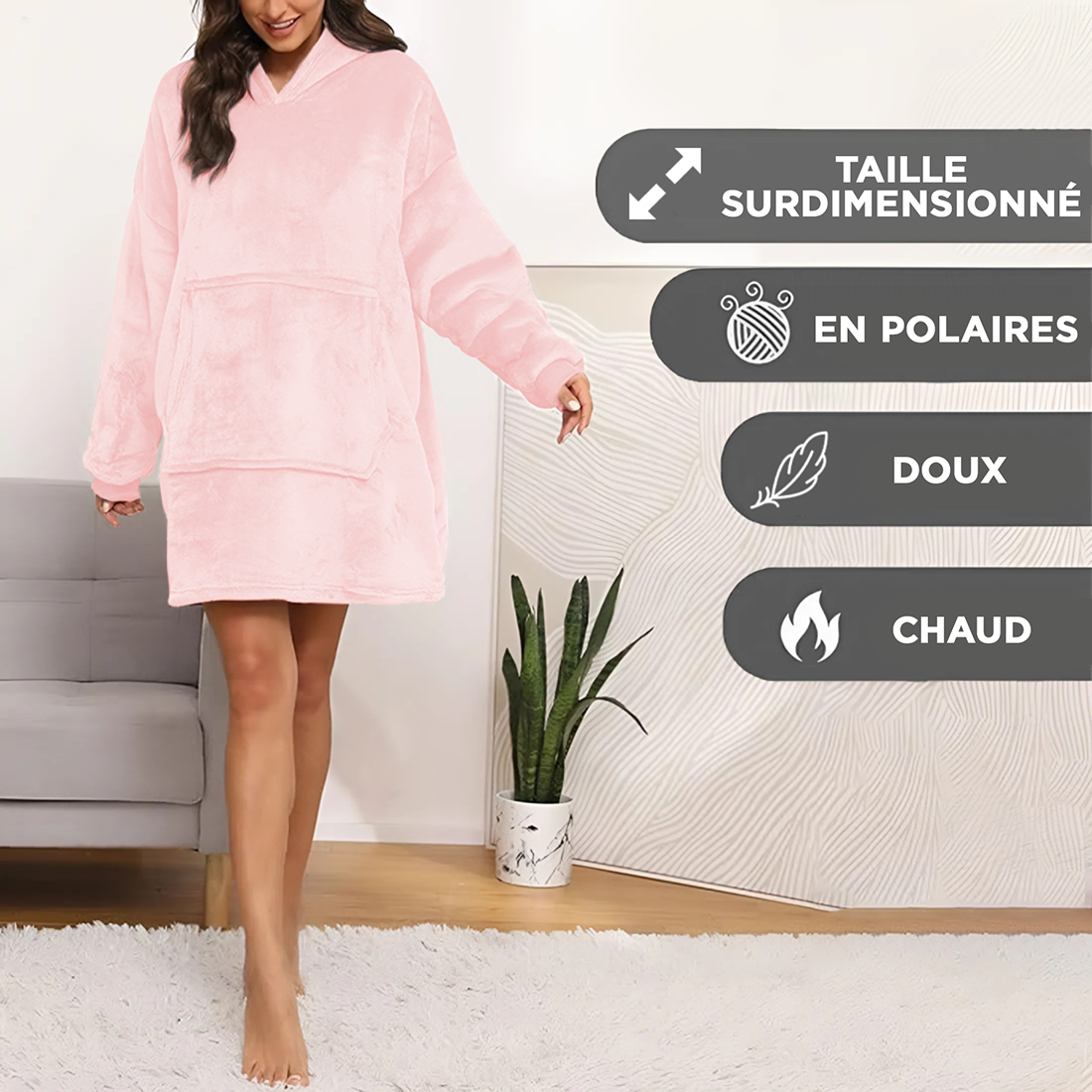 Sweat à capuche plaid oversize, manteau avec manches unisexe, taille unique