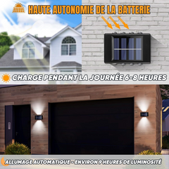 2 pièces Applique Murale à Énergie Solaire 8 LED Imperméable 2700K