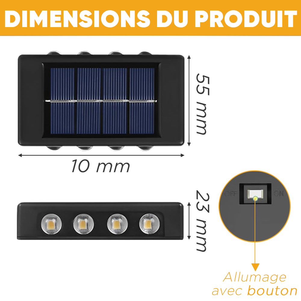 2 pièces Applique Murale à Énergie Solaire 8 LED Imperméable 2700K