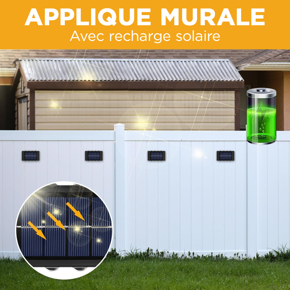 4 pièces Lampe Murale Solaire 8 LED Applique Étanche 2700K