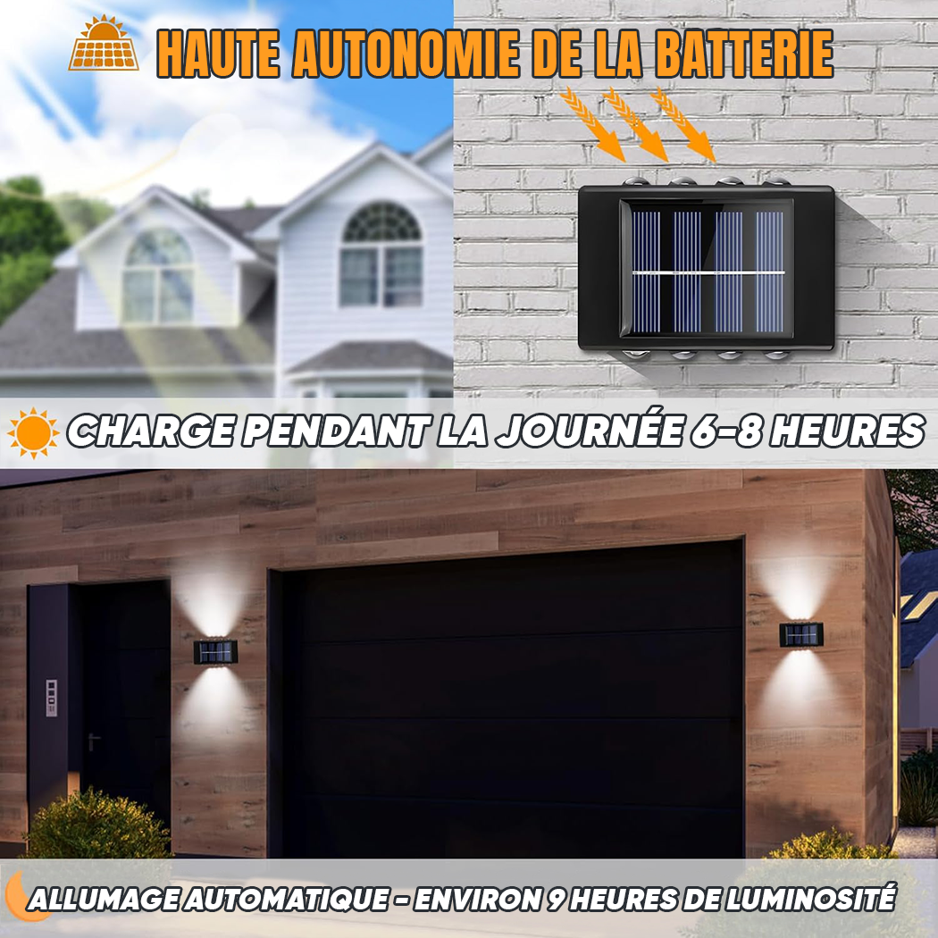 4 pièces Lampe Murale Solaire 8 LED Applique Étanche 2700K