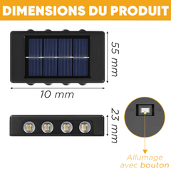 4 pièces Lampe Murale Solaire 8 LED Applique Étanche 2700K