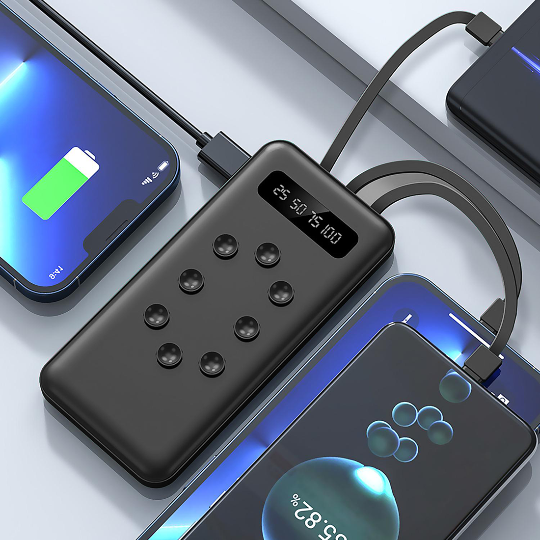 Powerbank 58000mAh Chargeur Rapide Portable avec 4 Câbles Inclus USB