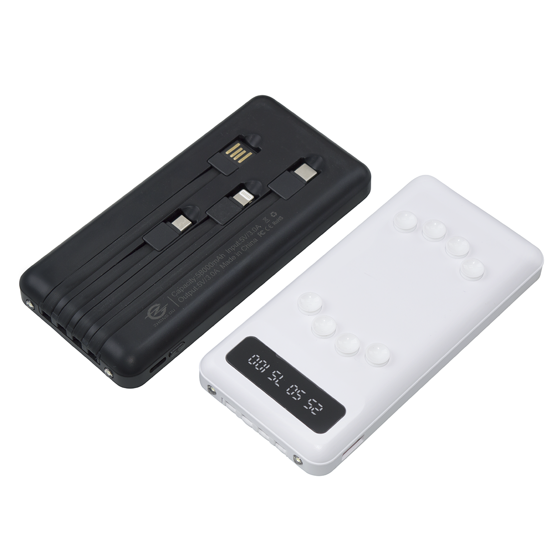 Powerbank 58000mAh Chargeur Rapide Portable avec 4 Câbles Inclus USB