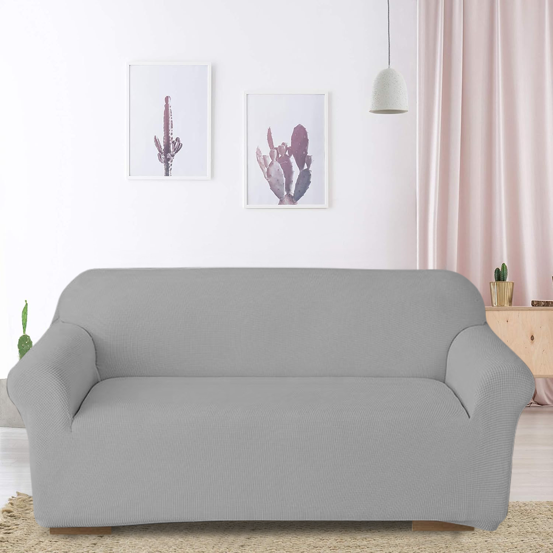 Housse de Canapé 2 Places avec Élastique Uni Antitache en Tissu Piquet