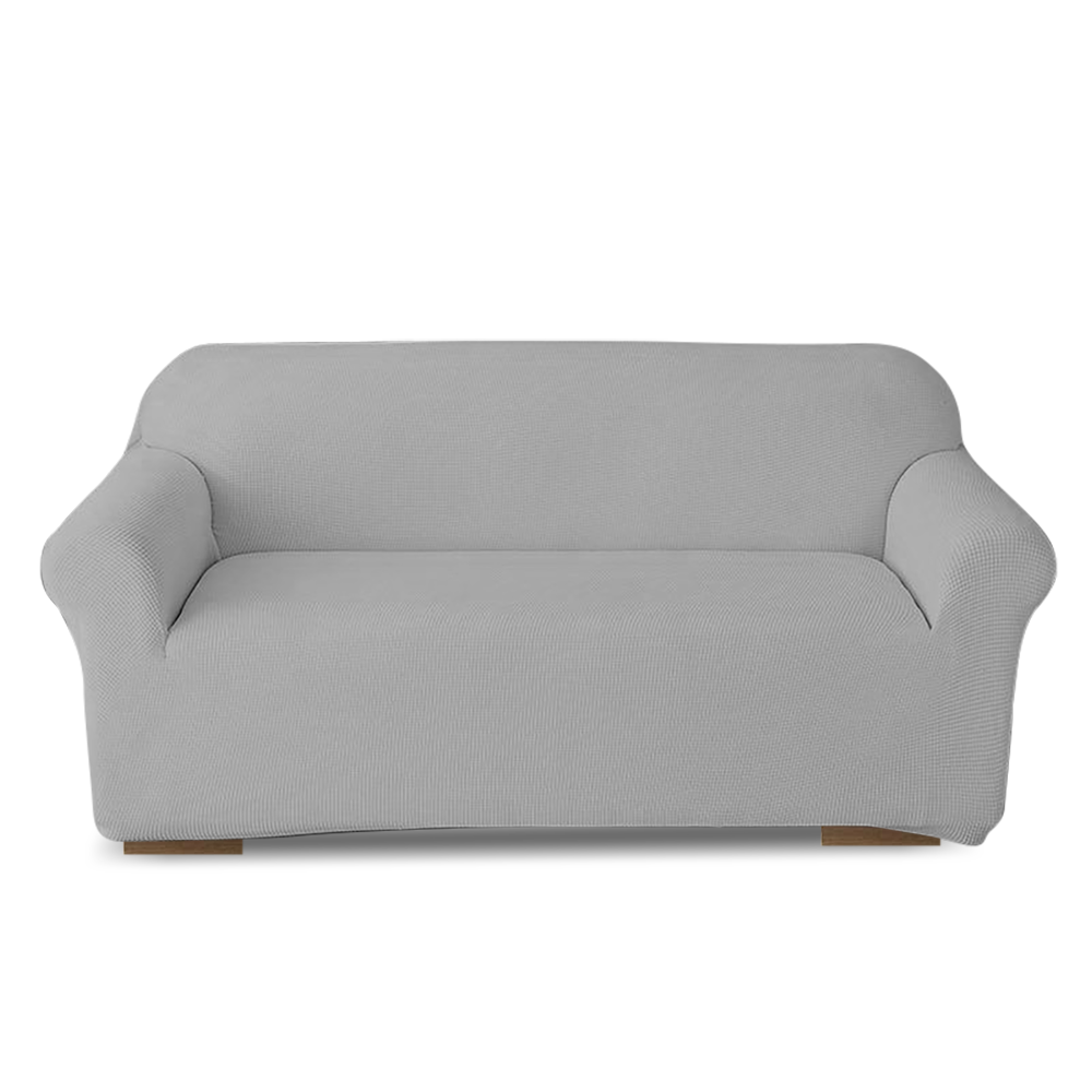 Housse de canapé 3 places avec élastique, uni, anti-tache en tissu piqué