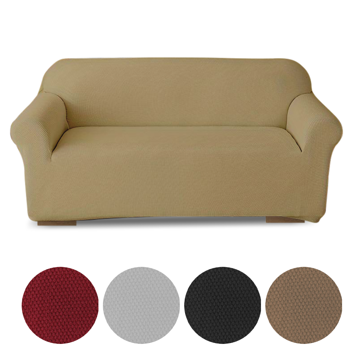 Housse de canapé 3 places avec élastique, uni, anti-tache en tissu piqué