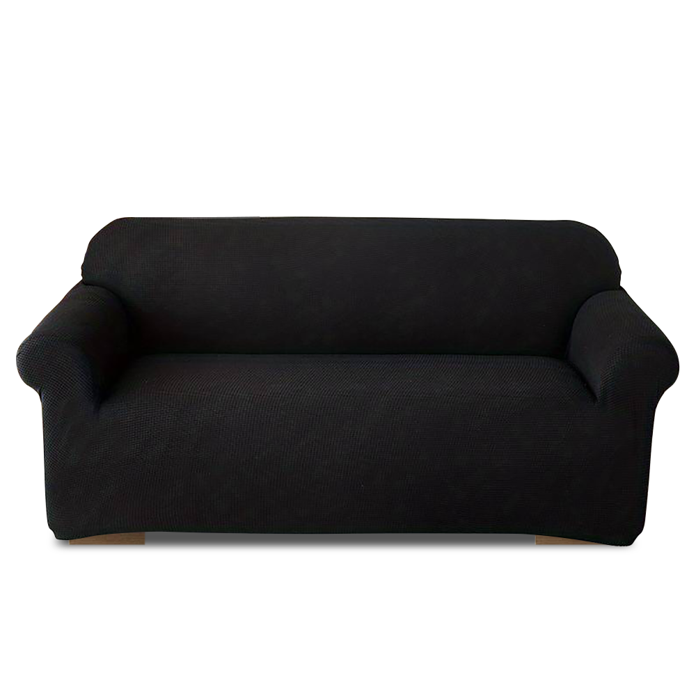 Housse de canapé 3 places avec élastique, uni, anti-tache en tissu piqué