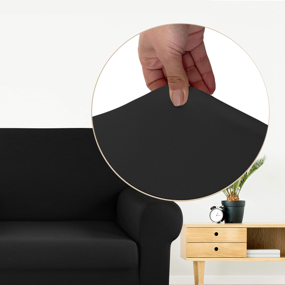 Housse de canapé 3 places avec élastique, uni, anti-tache en tissu piqué