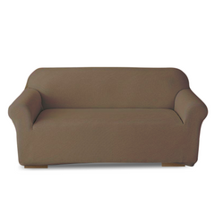 Housse de canapé 3 places avec élastique, uni, anti-tache en tissu piqué