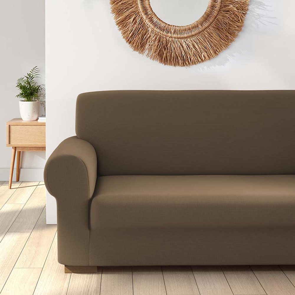 Housse de canapé 4 places avec élastique, unie, anti-taches, en tissu piqué
