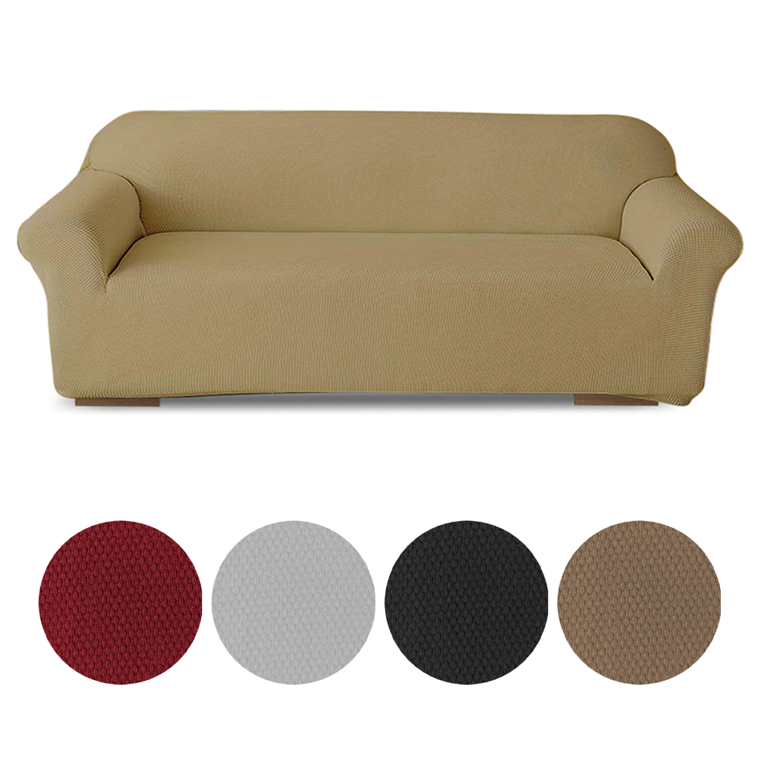 Housse de canapé 4 places avec élastique, unie, anti-taches, en tissu piqué
