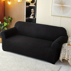Housse de canapé 4 places avec élastique, unie, anti-taches, en tissu piqué
