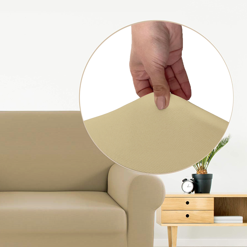 Housse de canapé 4 places avec élastique, unie, anti-taches, en tissu piqué