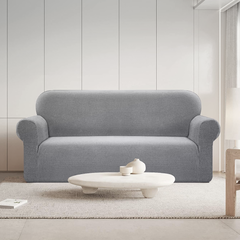 Housse de canapé 4 places avec élastique, unie, anti-taches, en tissu piqué