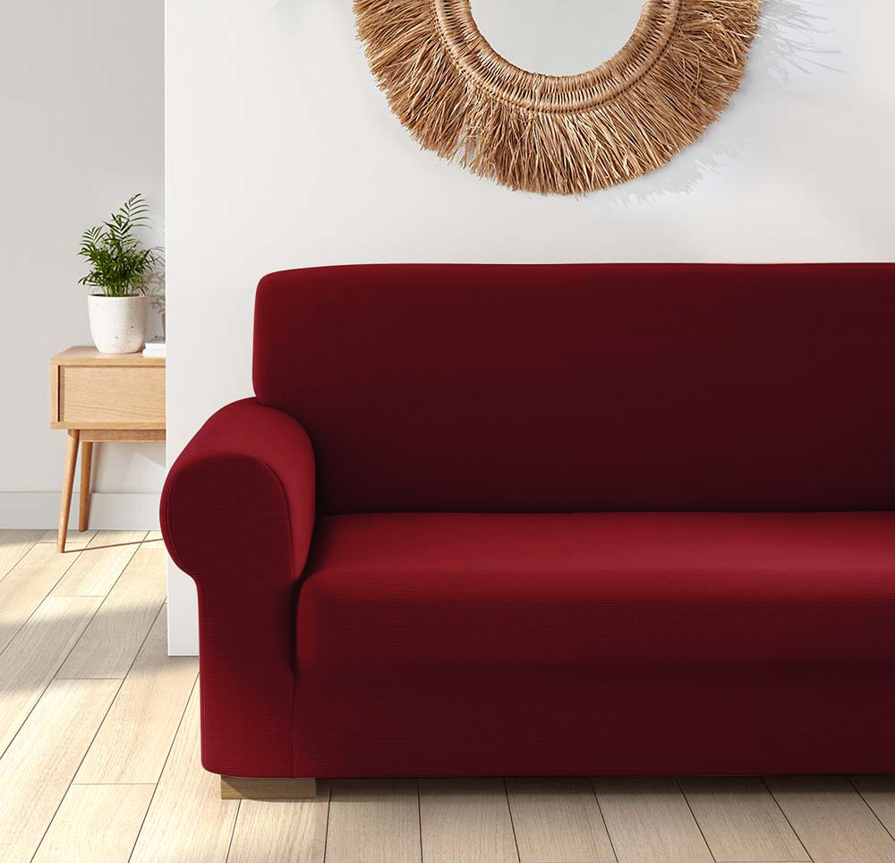 Housse de canapé 4 places avec élastique, unie, anti-taches, en tissu piqué