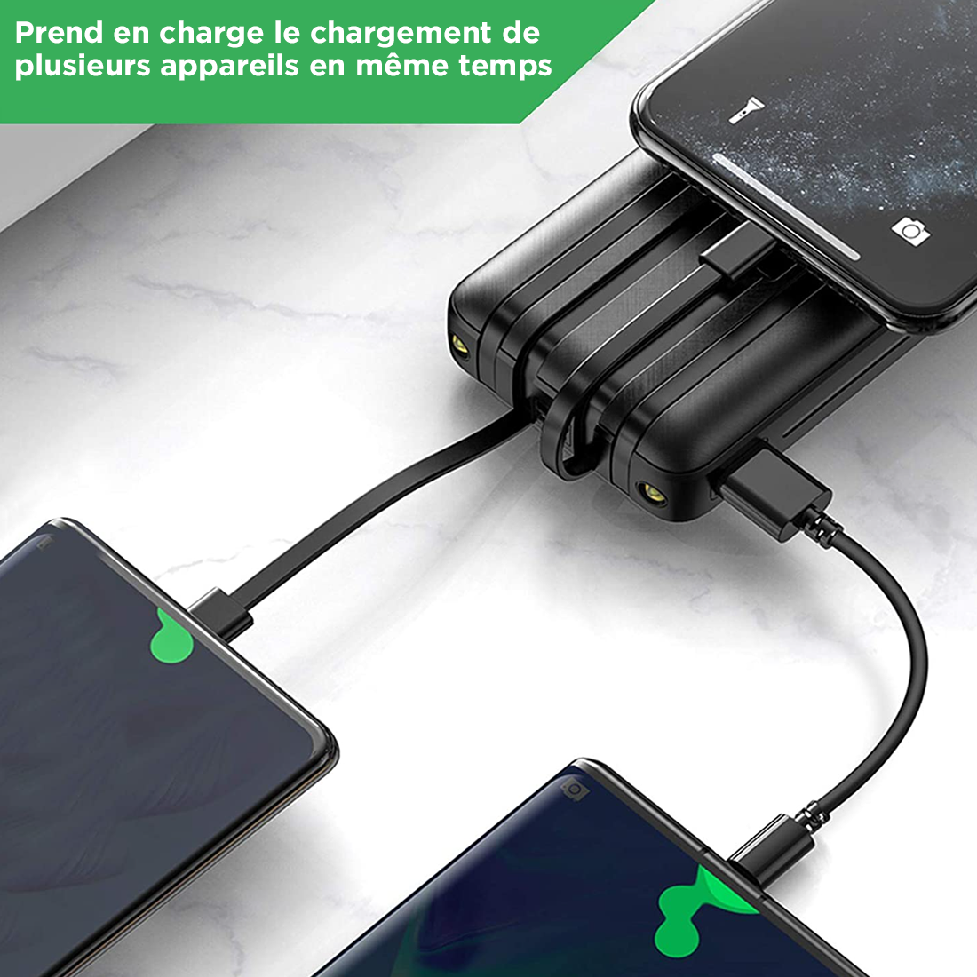 Powerbank 58000mAh Chargeur Rapide Portable avec 4 Câbles Inclus USB