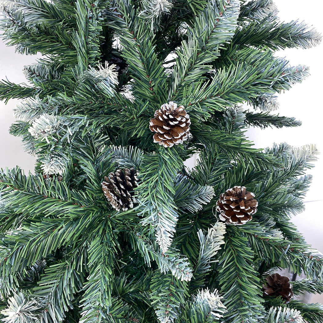 Arbre de Noël Artificiel avec Pommes de Pin et Neige 180H en PVC Support Métal