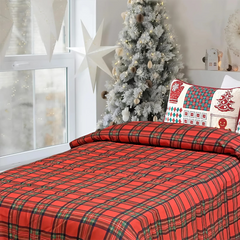 Trapunta de Noël Matrimoniale Double Face Tartan et Impression avec Père Noël
