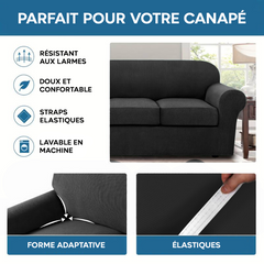 Housse de Canapé 2 Places avec Élastique Uni Antitache en Tissu Piquet