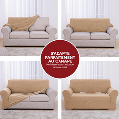 Housse de canapé 4 places avec élastique, unie, anti-taches, en tissu piqué