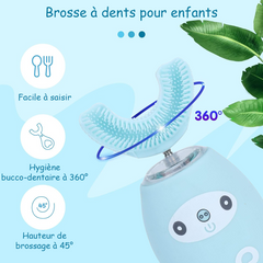 Brosse à dents électrique pour enfants en silicone doux, nettoyage à 360°