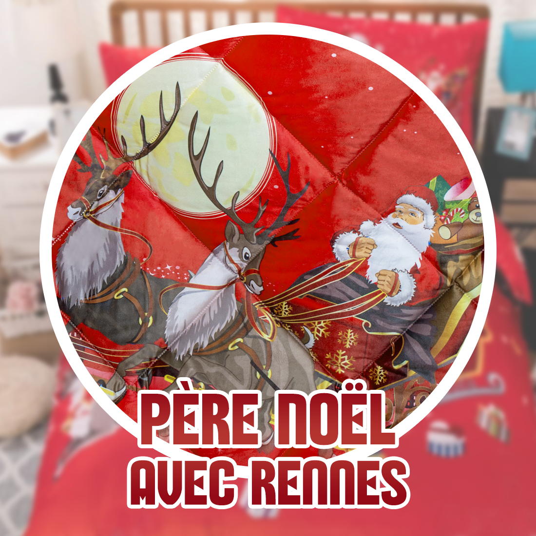 Couette Matrimoniale en Velours avec Imprimé de Rennes de Noël Couette Hivernale