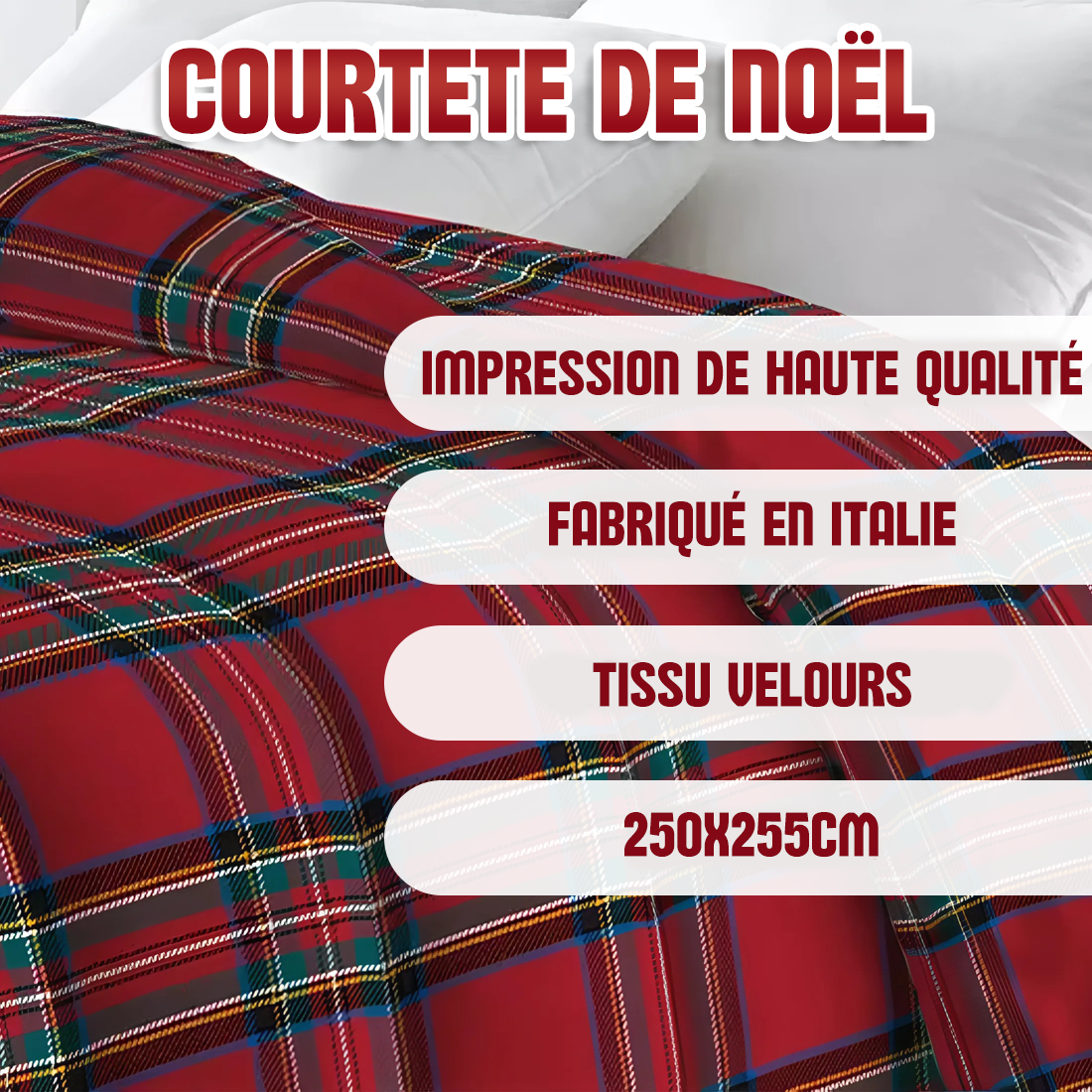 Couette Double en Tissu Velours TARTAN Duvet Hiver de Noël