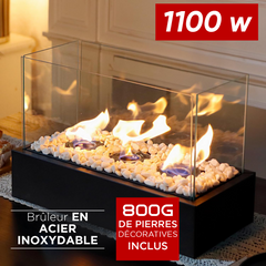 Cheminée Électrique Bioéthanol 1100W Décorative Flamme Réelle 45x20,5x28cm