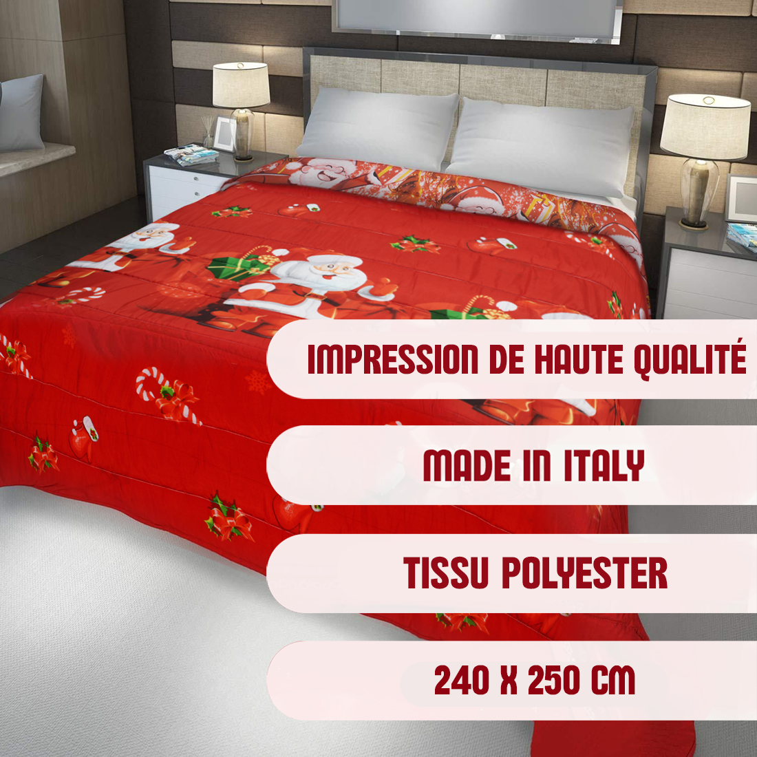 Trapunta de Noël Matrimoniale Impression Père Noël avec Cadeaux