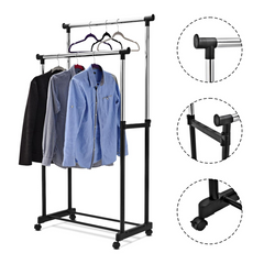 Portant double réglable avec roulettes et support pour chaussures