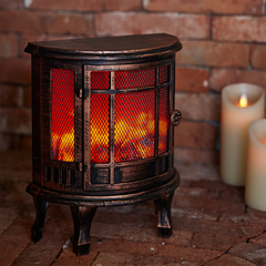 Cheminée Décorative à Piles Effet Flammes Compacte en Bronze