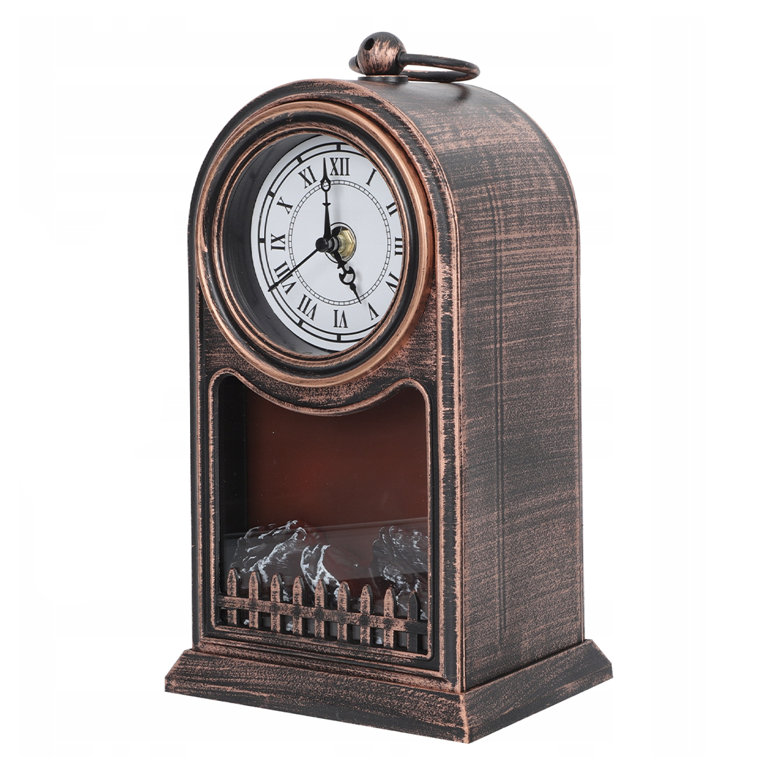 Horloge Décorative de Table Vintage avec Foyer à Piles et Effet Flamme