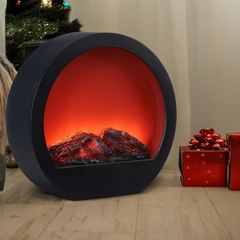 Cheminée Décorative Ronde Moderne avec LED Effet Flamme à Piles