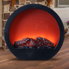 Cheminée Décorative Ronde Moderne avec LED Effet Flamme à Piles