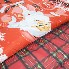 Trapunta de Noël Matrimoniale Double Face Tartan et Impression avec Père Noël