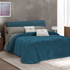 Couette Matrimoniale Velours Duvet Double Face Uni avec Housse de Tête